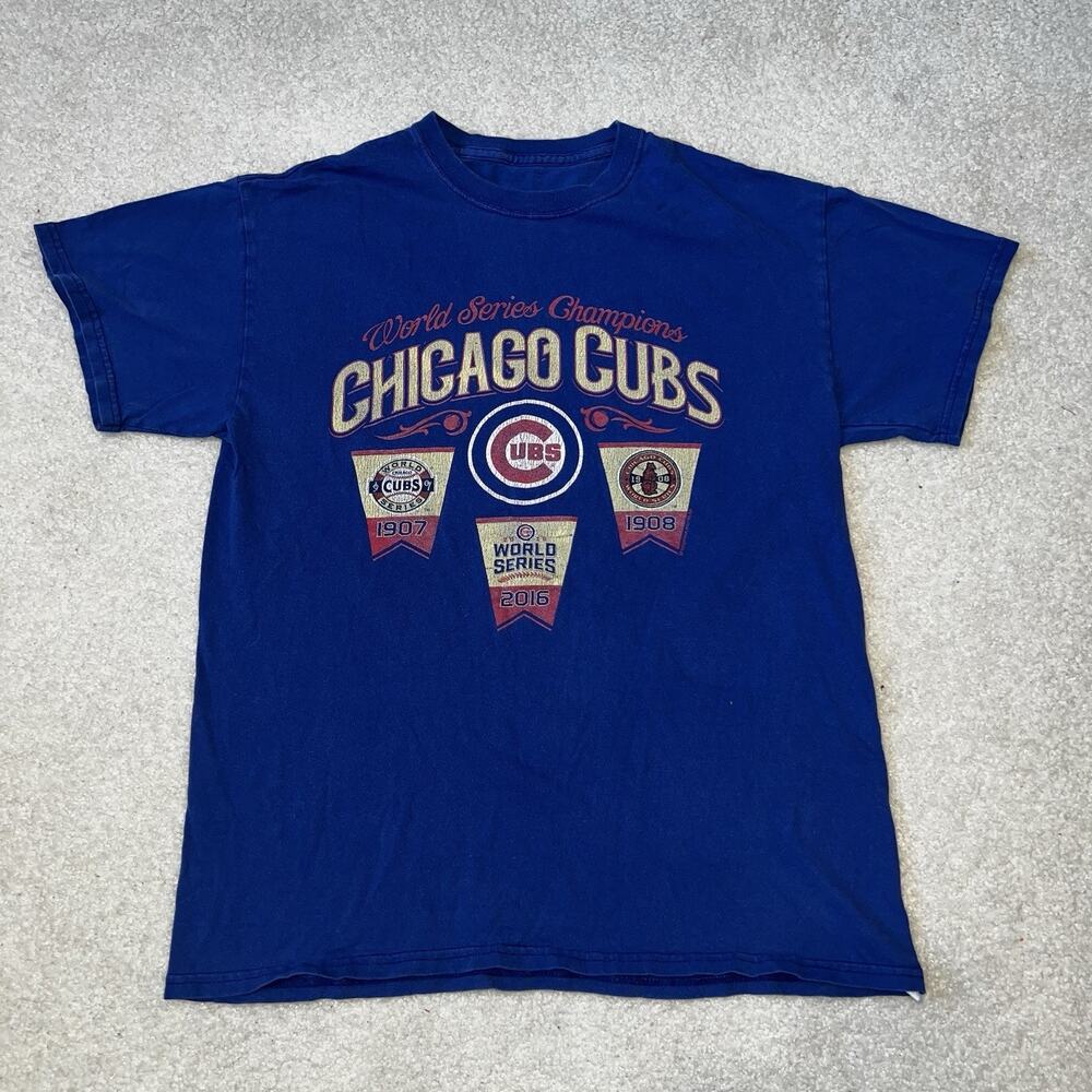 Chicago Cubs Shirt Men's Medium Blue 2016 3x World Series Champions MLB Baseball
